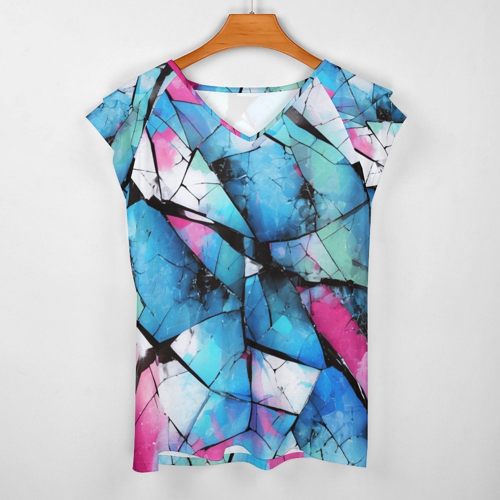 Mystical Mosaic - Women's Ruffle Sleeve V-Neck T-Shirt