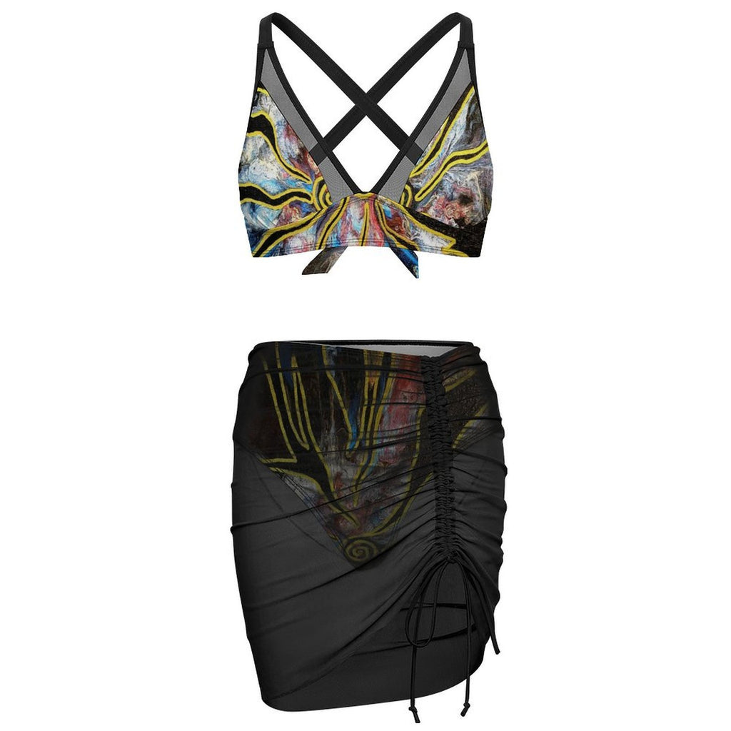 Pieces of Me - Design Women's Mesh Drawstring Skirt and Swimsuit Set