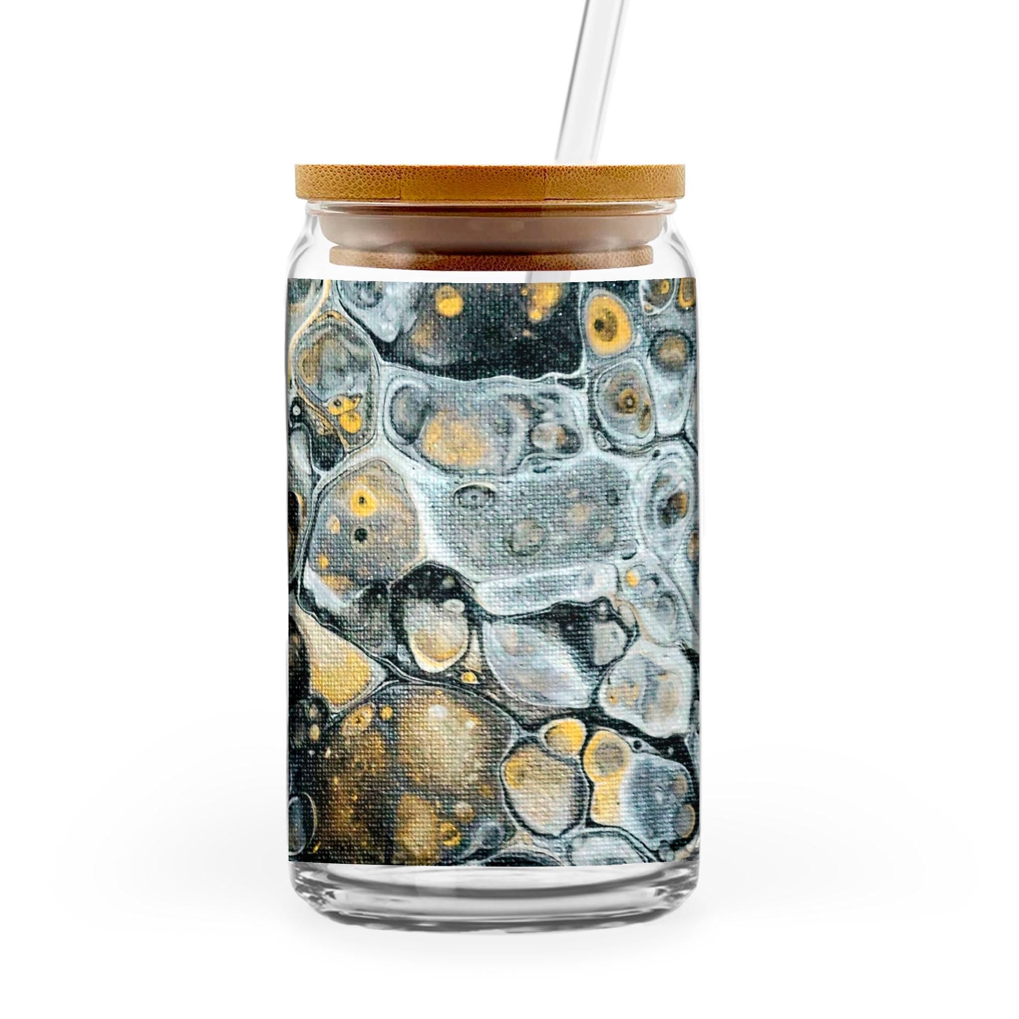 Stone Art - 16oz Glass Can with Bamboo Lid & Straw