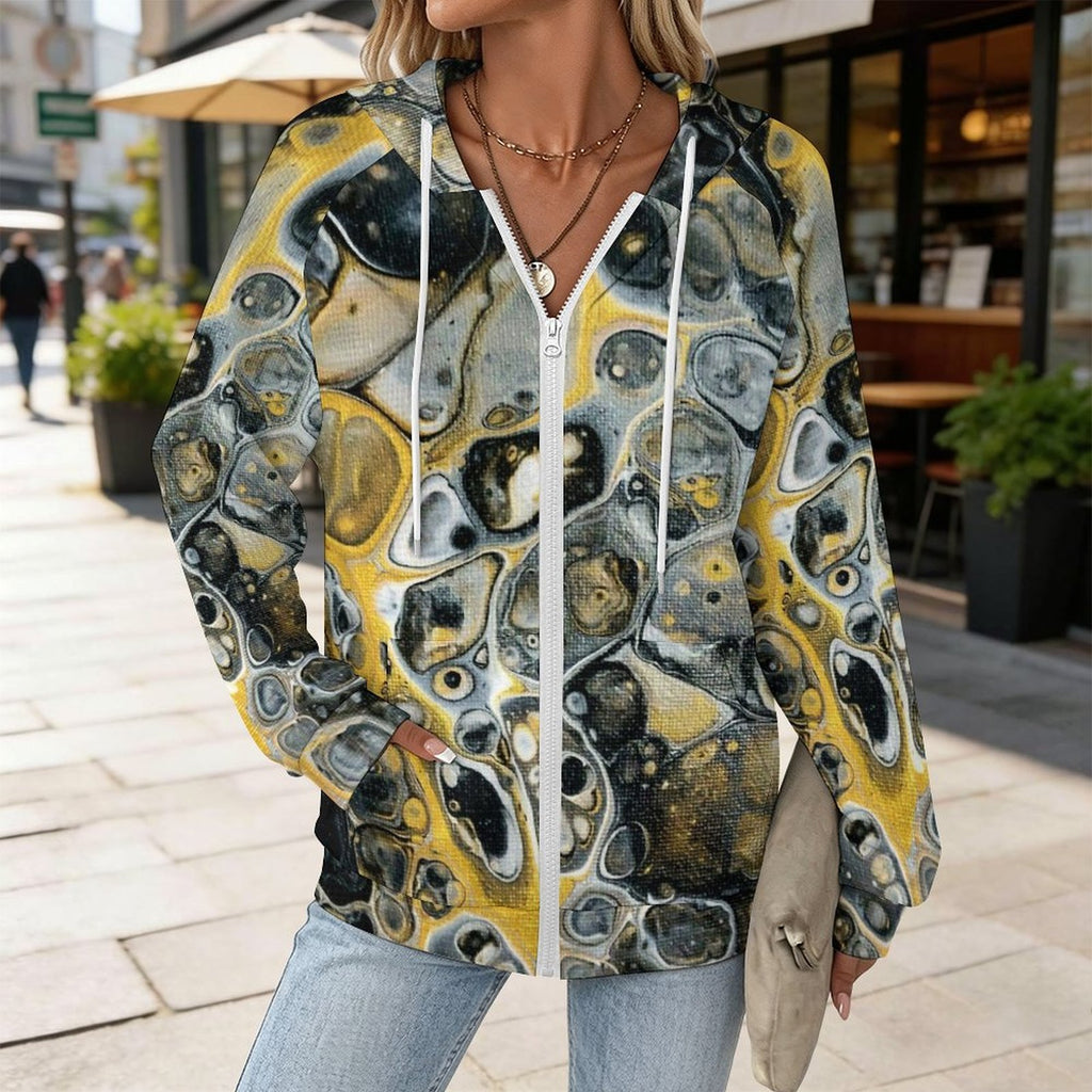 Stone Art - Women's Full-zip Hoodie with Drawstring