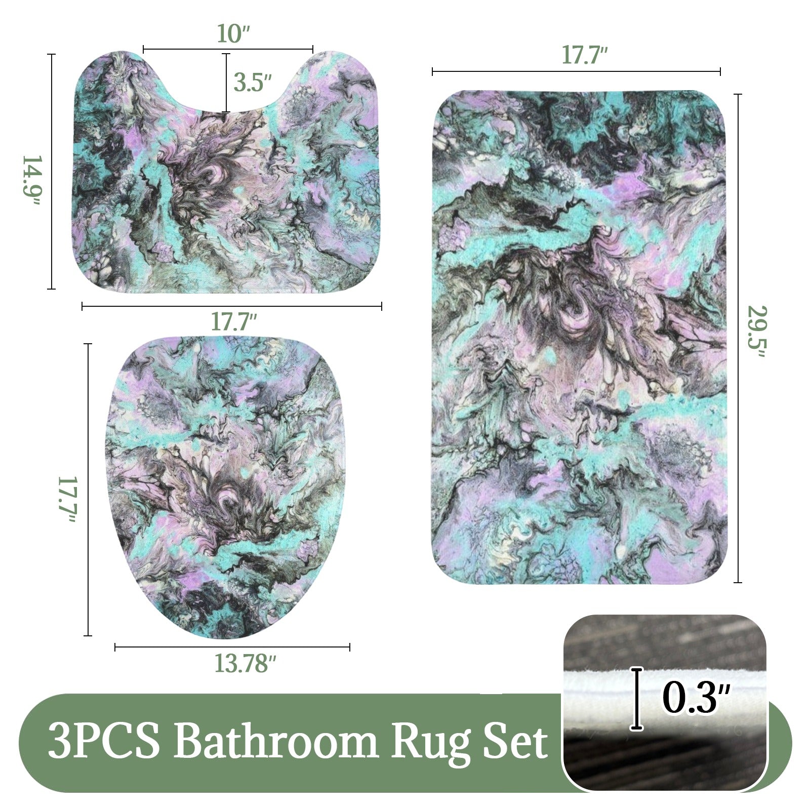 Turquoise Splash 3-Piece Bathroom Rug Set