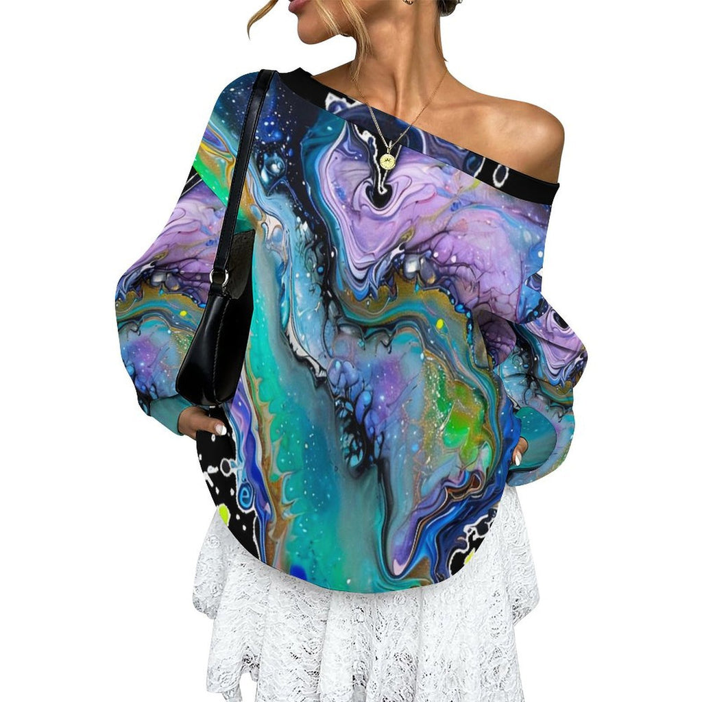 Fluid Art Heart Women's Off-shoulder Long Sleeve Sweatshirt