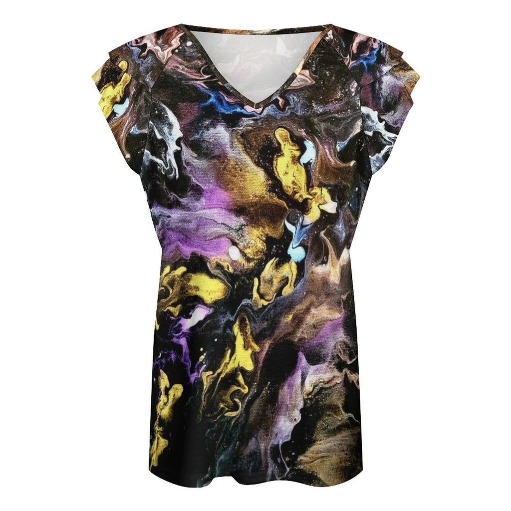 Seline Women's Ruffle Sleeve V-Neck T-Shirt