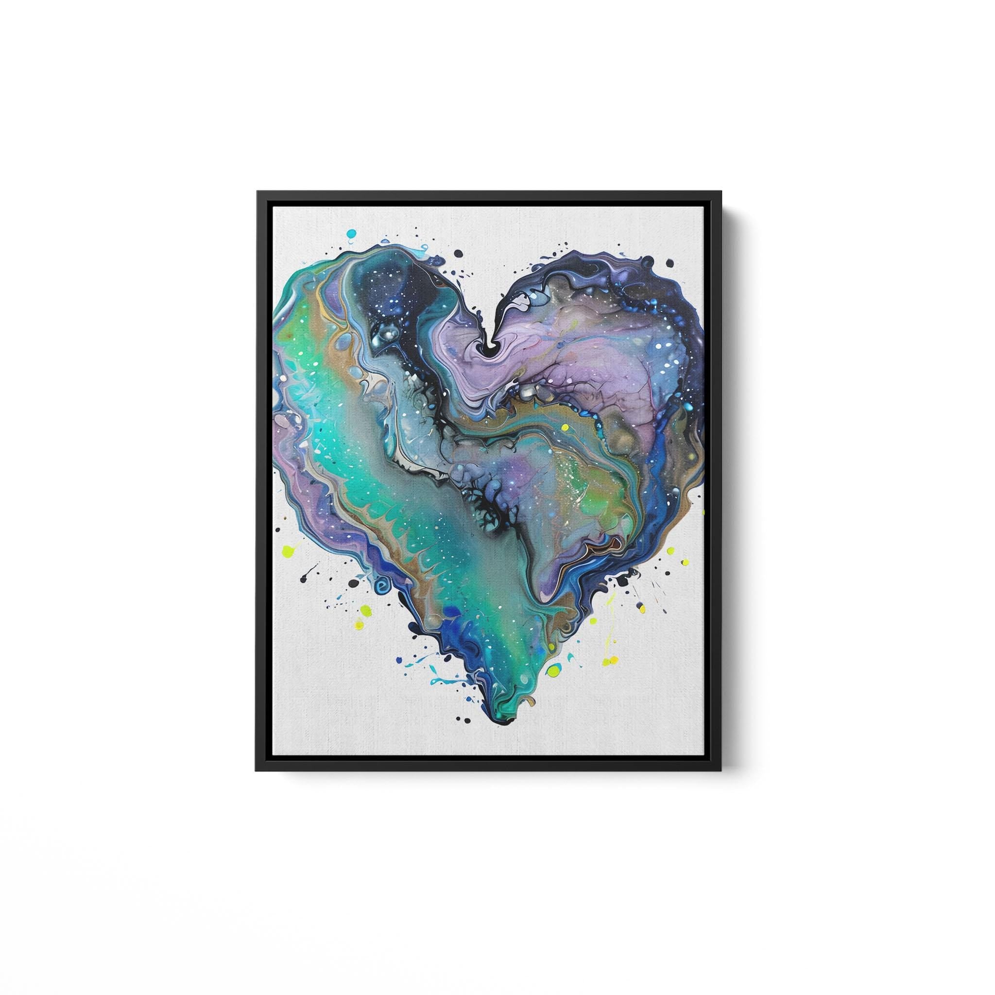 Fluid Art Heart (1) - Framed Matte Canvas