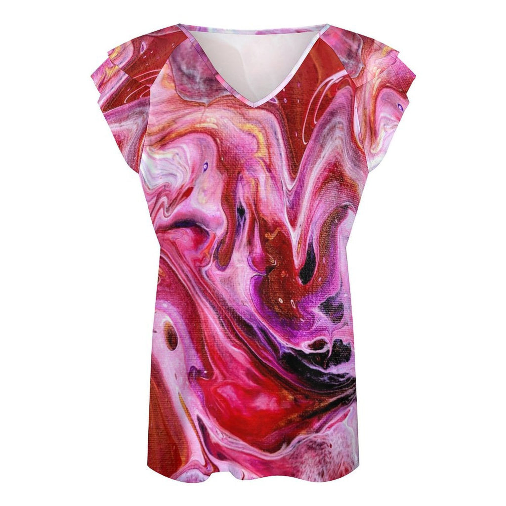 Dragon Fruit Women's Ruffle Sleeve V-Neck T-Shirt