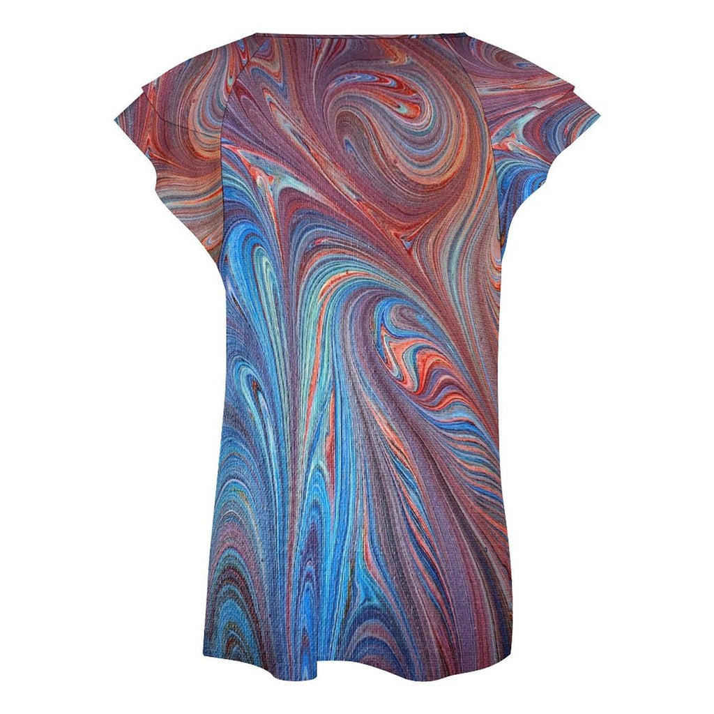 Superhero Women's Ruffle Sleeve V-Neck T-Shirt