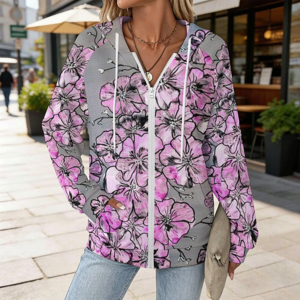 Garden of Hope - Women's Full-zip Hoodie with Drawstring