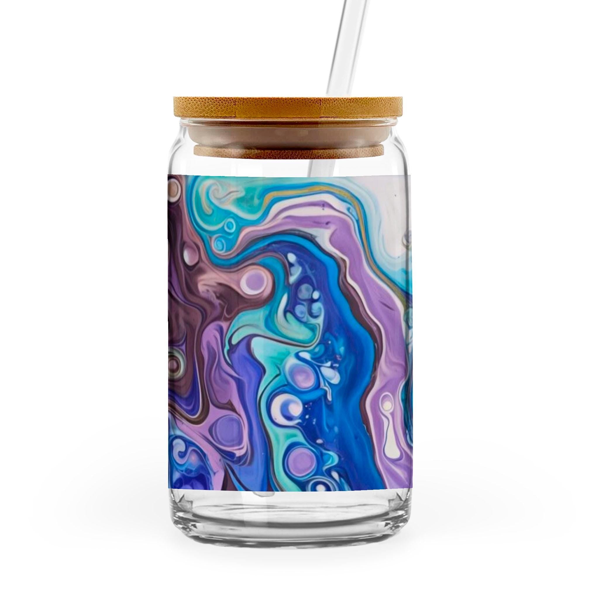 Mandala Sun - 16oz Glass Can with Bamboo Lid & Straw