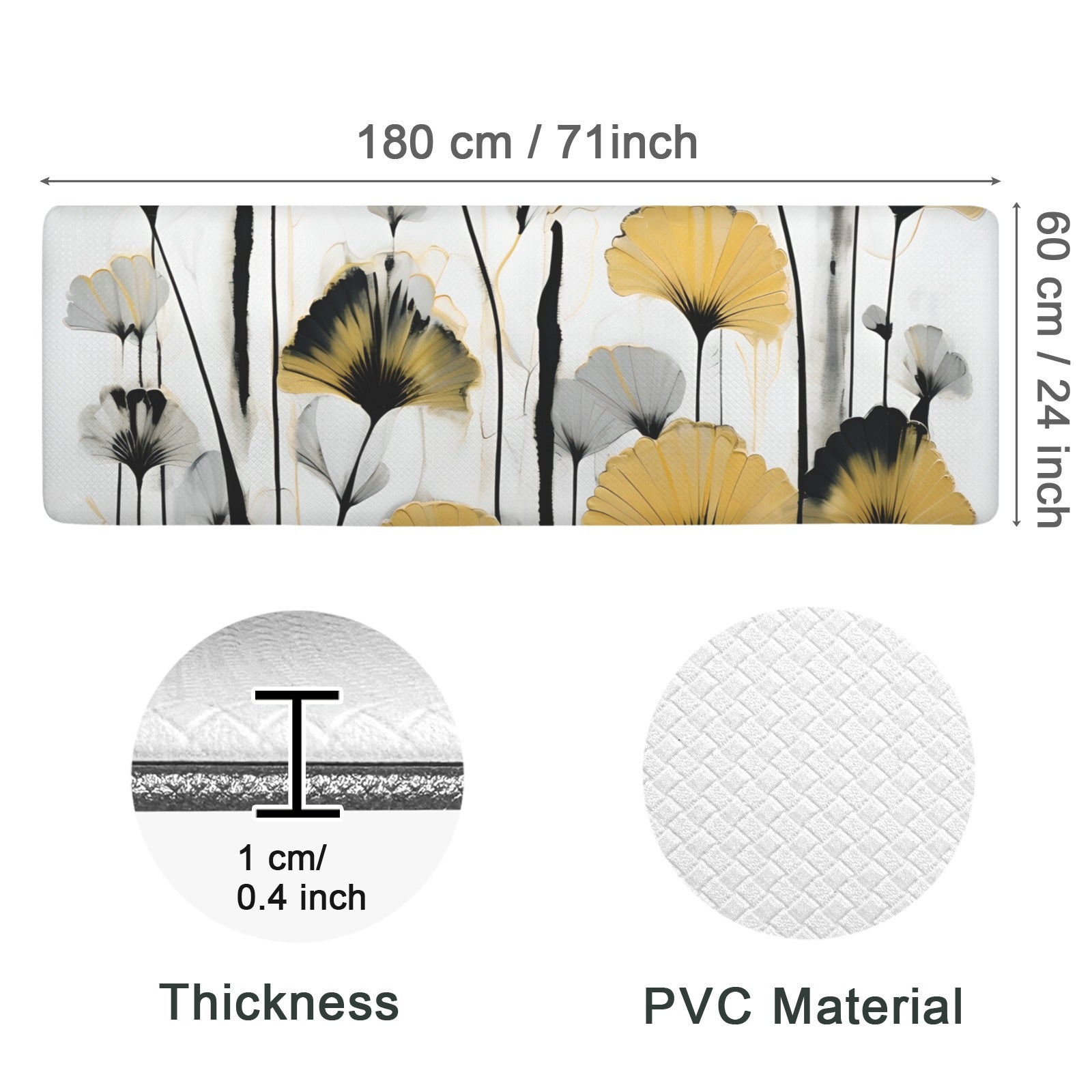 Golden Ginkg0 PVC Anti-Fatigue Kitchen Mat 71x24inch