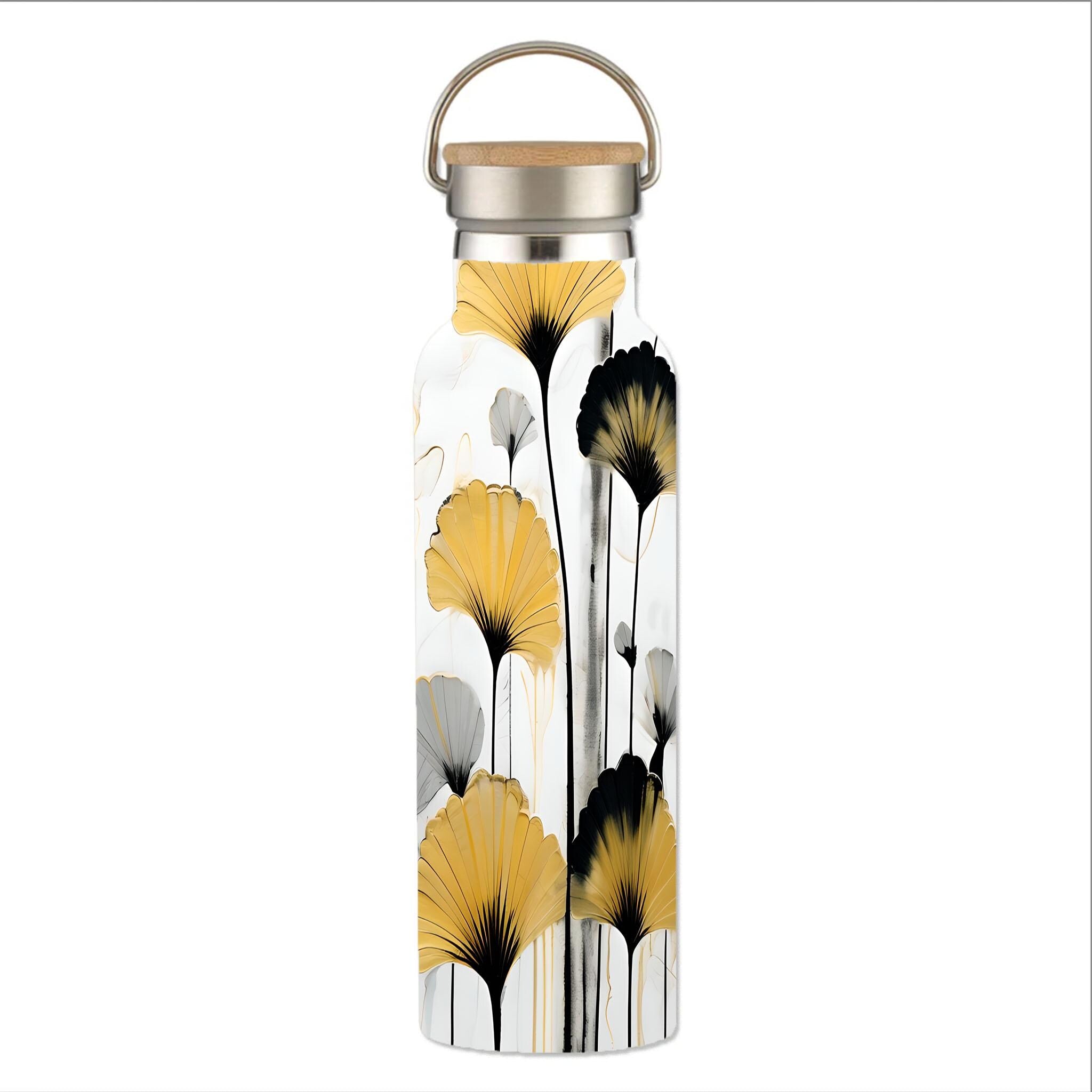 Golden Ginkgo - Stainless Steel Water Bottle with Bamboo Lid