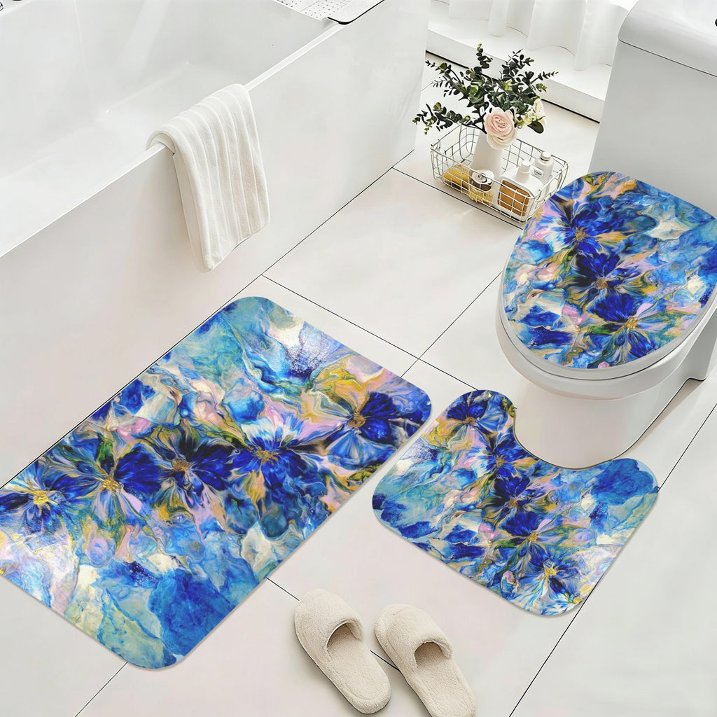 Royal Blue Garden 3-Piece Bathroom Rug Set