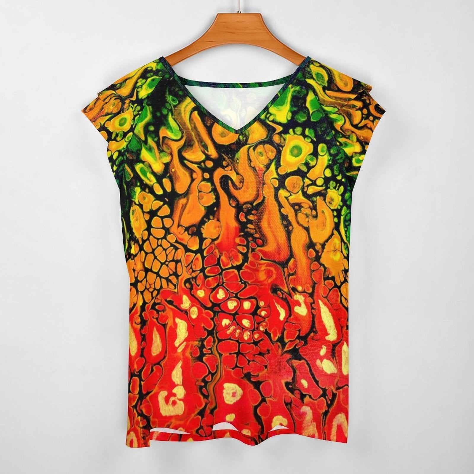 Fire Women's Ruffle Sleeve V-Neck T-Shirt