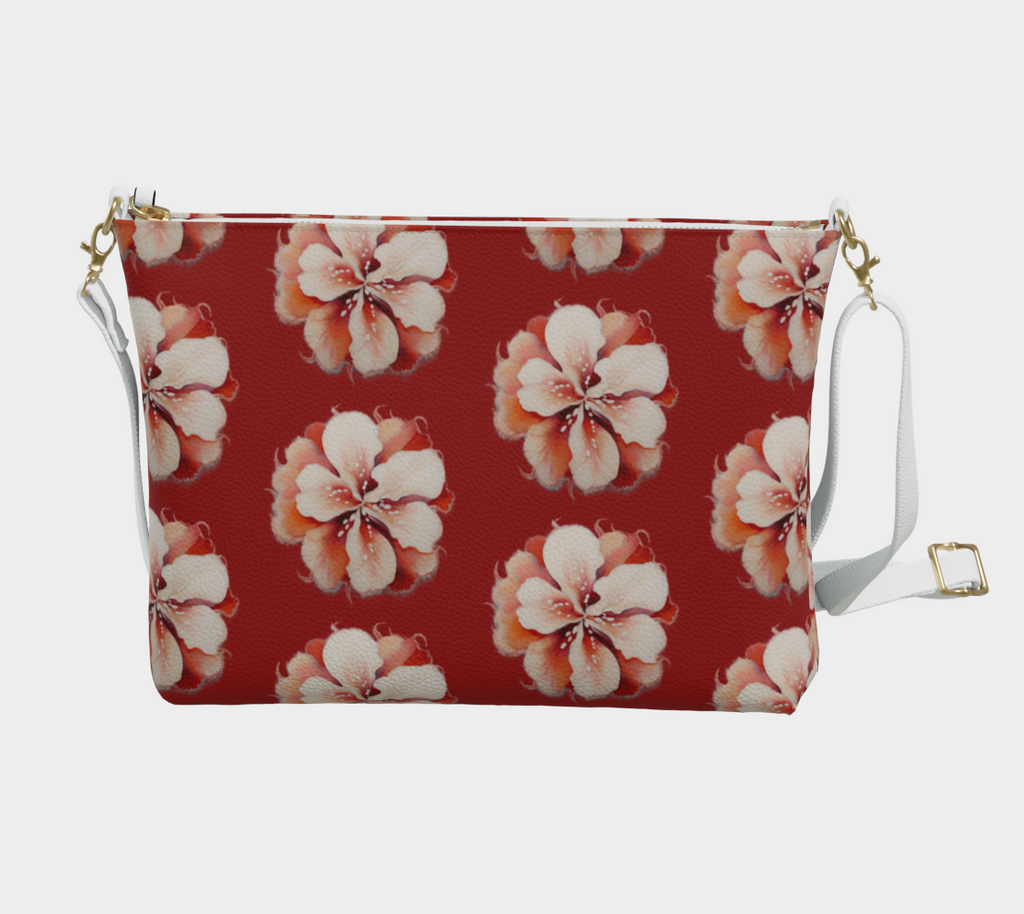 Floral Red - Vegan Leather Crossbody Purse
