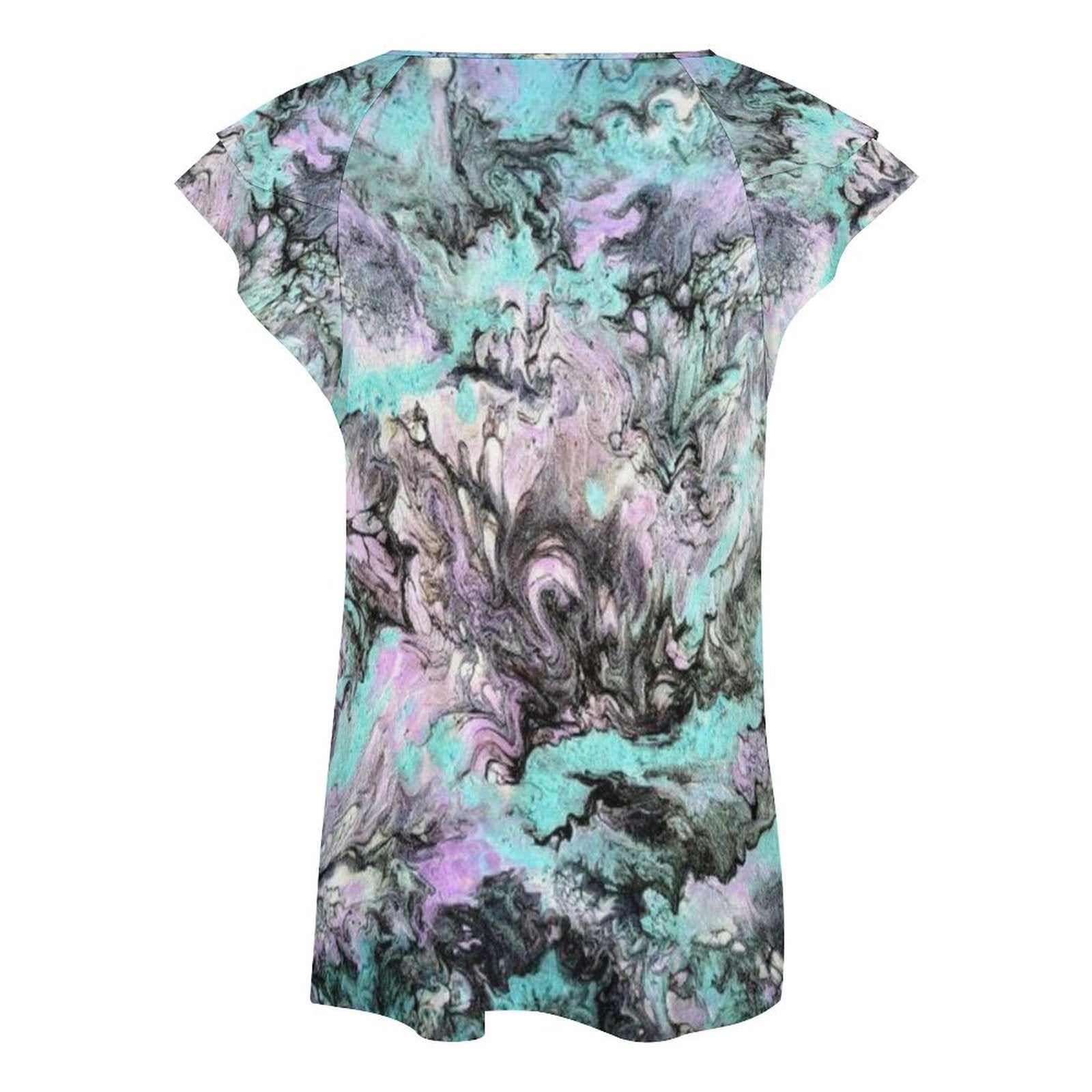 Turquoise Splash Women's Ruffle Sleeve V-Neck T-Shirt