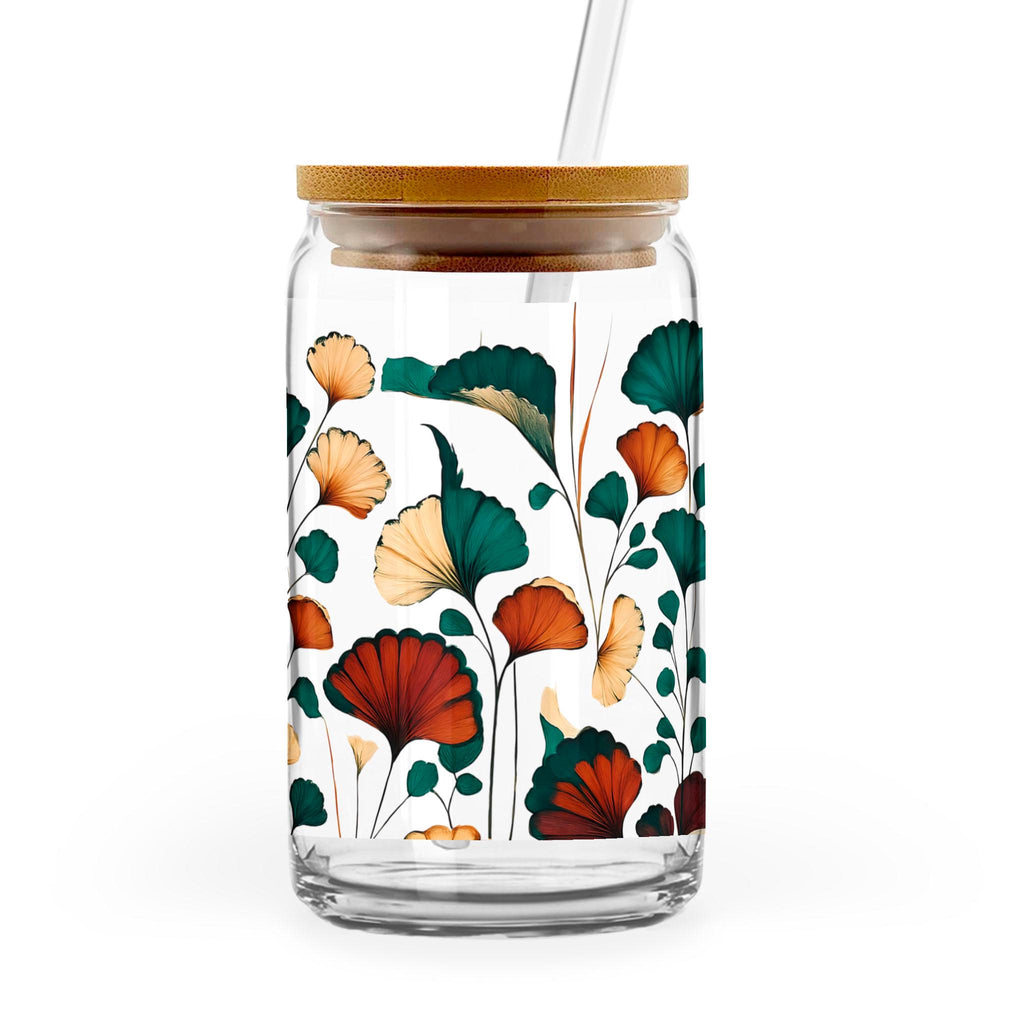 Happy Valley Pattern - 16oz Glass Can with Bamboo Lid & Straw