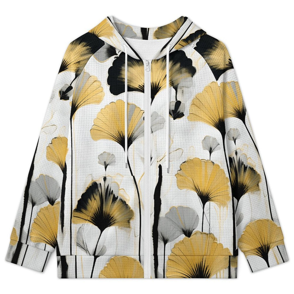 Golden Ginkgo - Women's Full-zip Hoodie with Drawstring