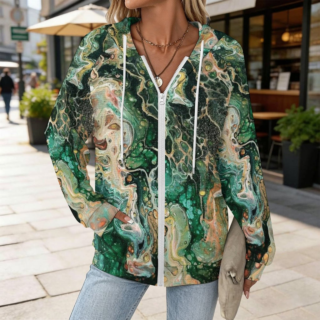Fall - Women's Full-zip Hoodie with Drawstring