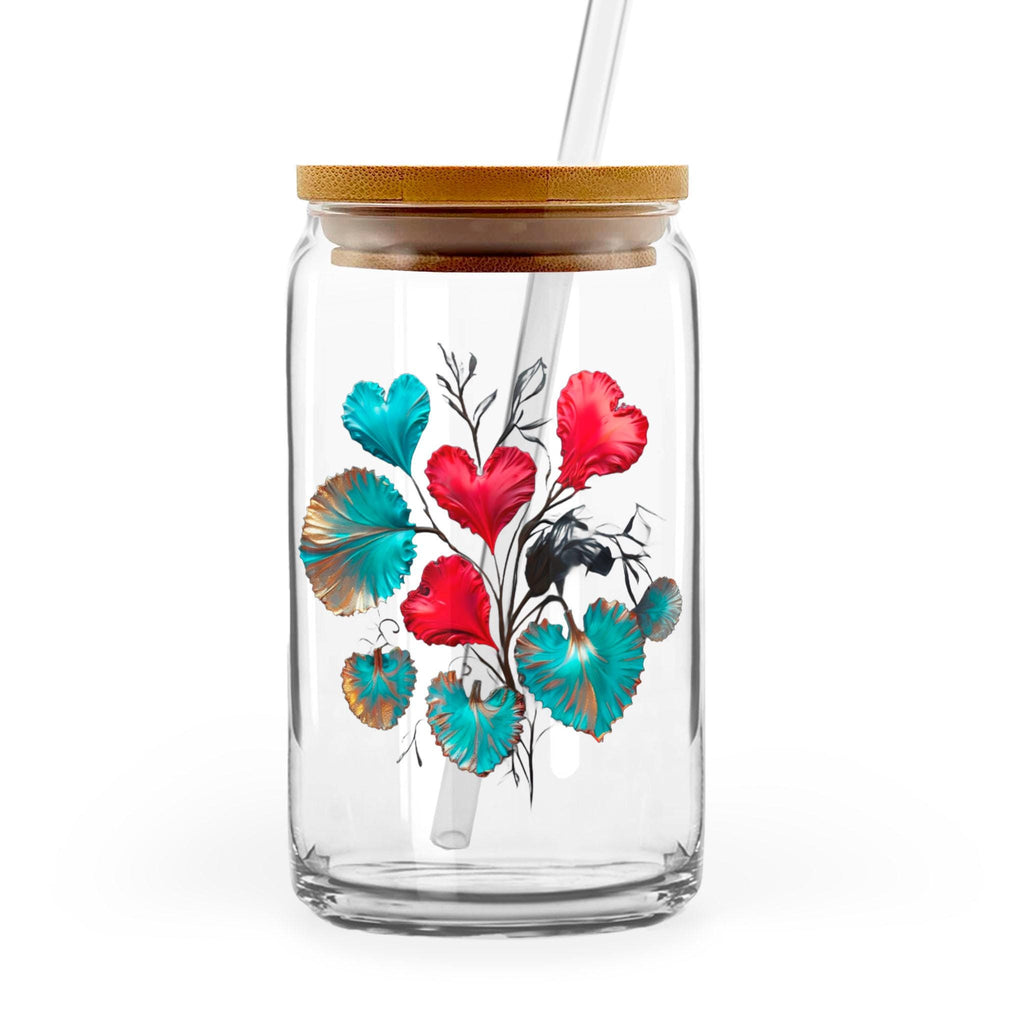 Hearts Grow Fonder - 16oz Glass Can with Bamboo Lid & Straw