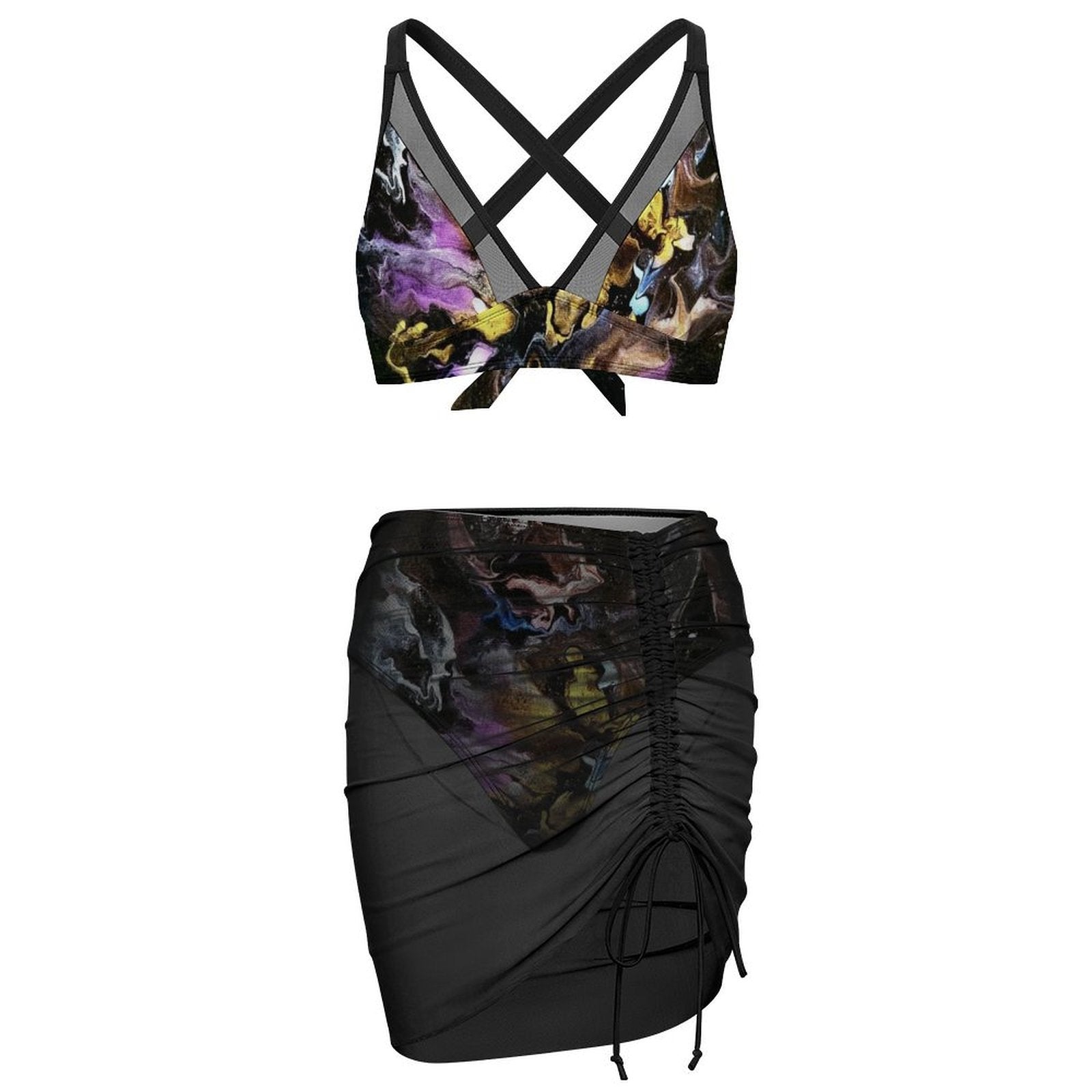 Seline - Design Women's Mesh Drawstring Skirt and Swimsuit Set