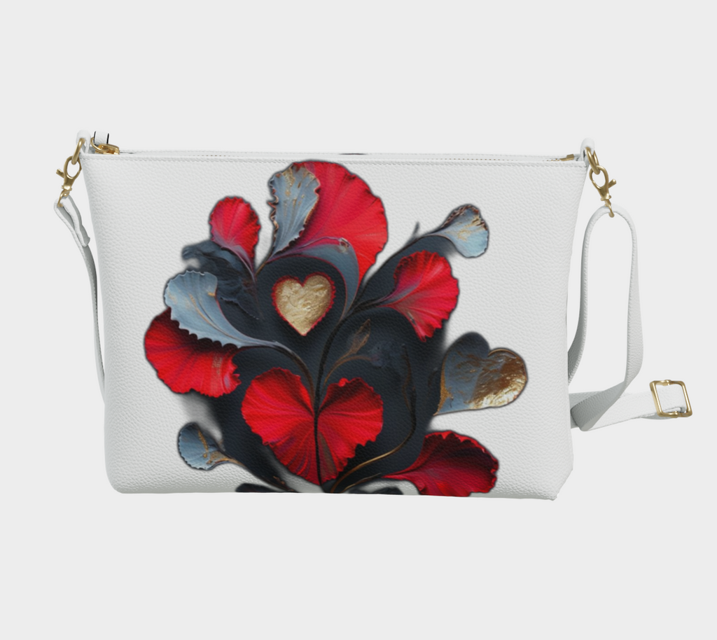Vibrant Abstract Hearts - Vegan Leather Crossbody Purse