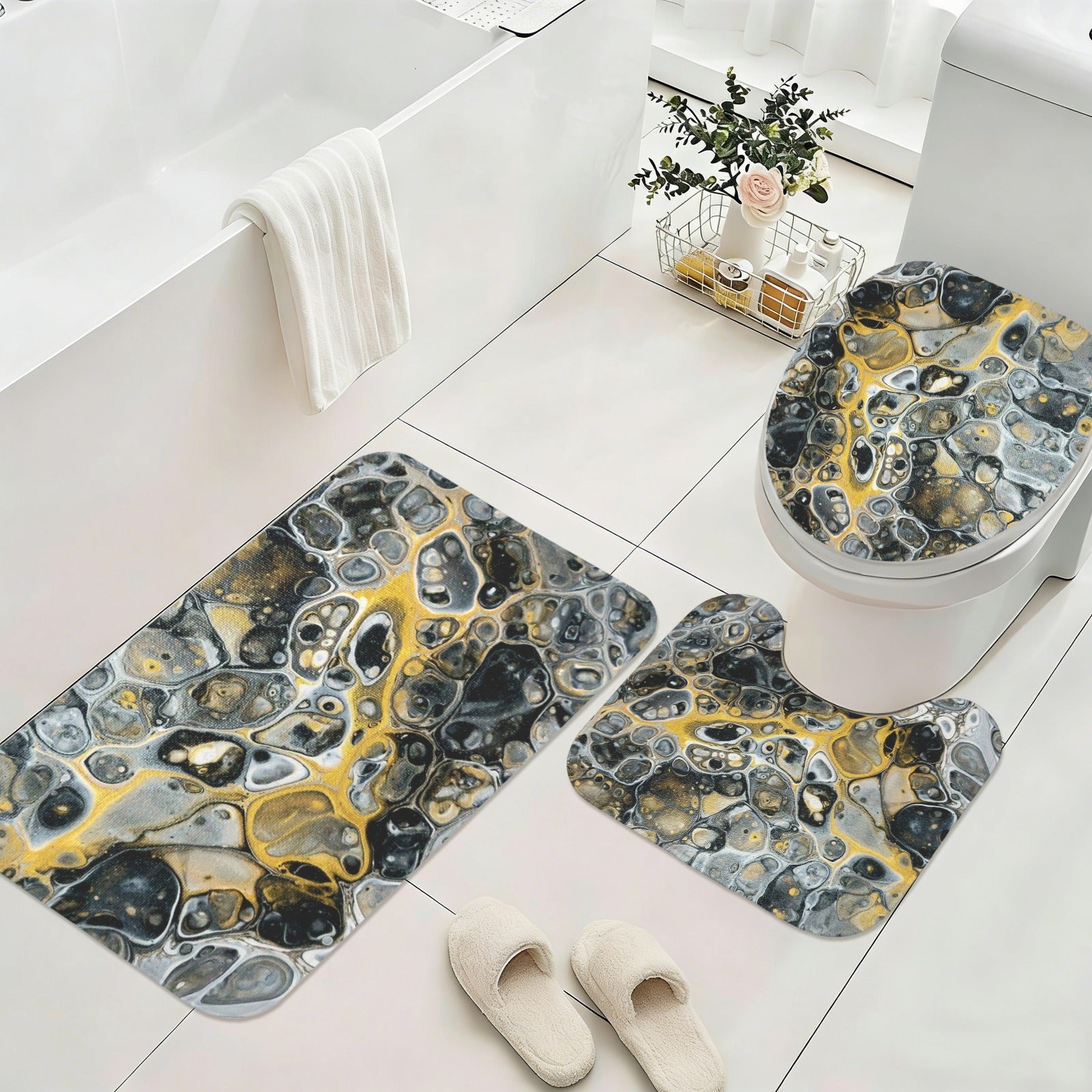 Stone Art 3-Piece Bathroom Rug Set