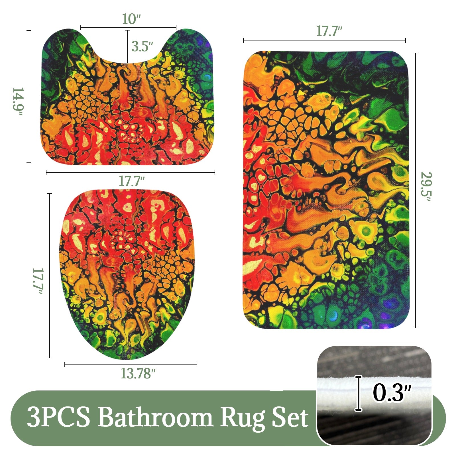 Fire 3-Piece Bathroom Rug Set