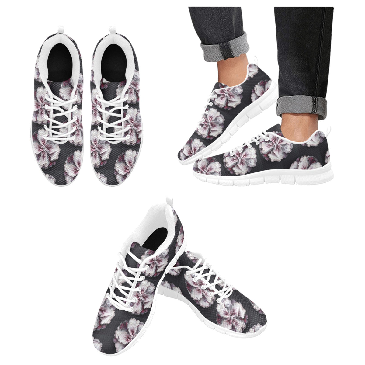 Black Floral - Men's Breathable Running Shoes