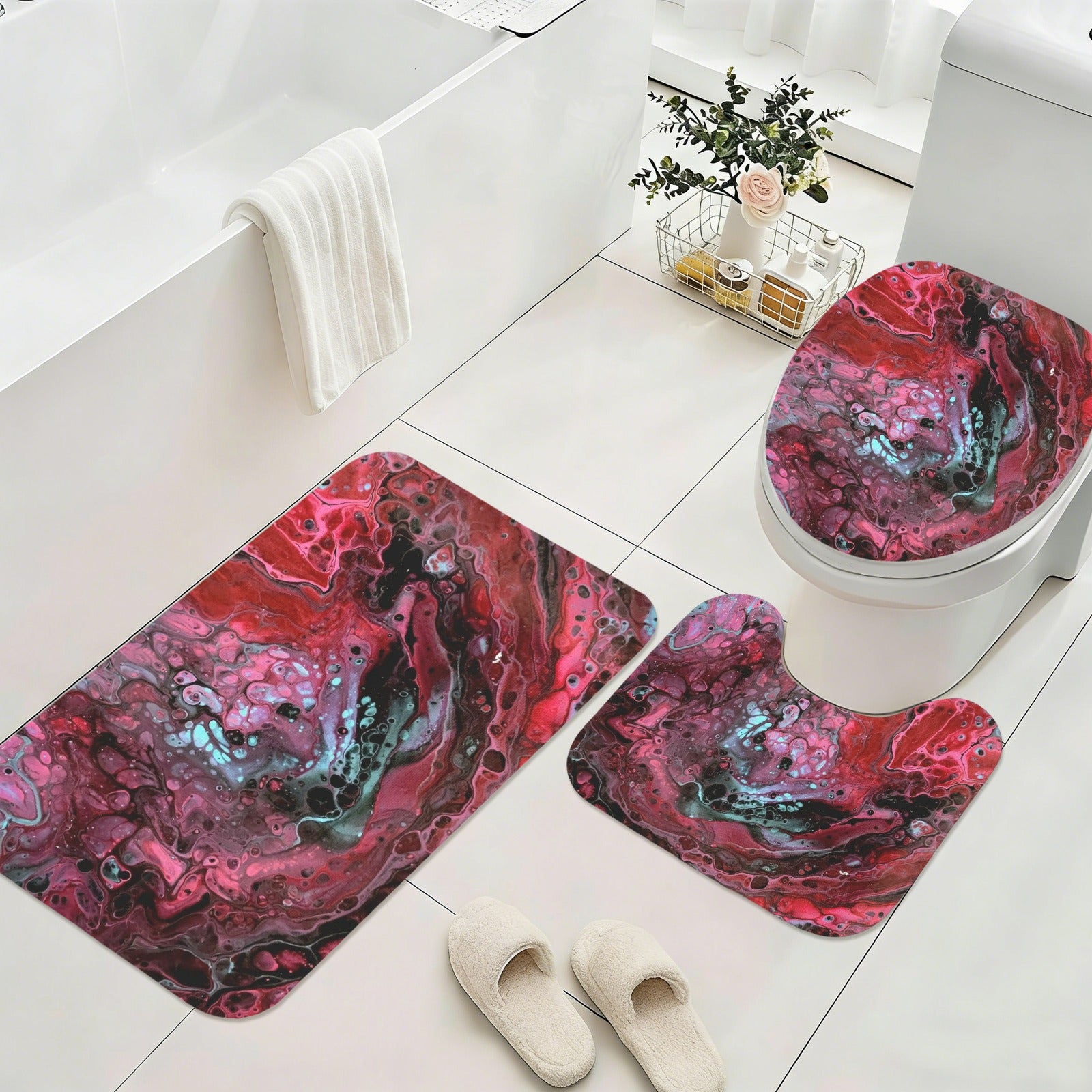Deep Magenta 3-Piece Bathroom Rug Set