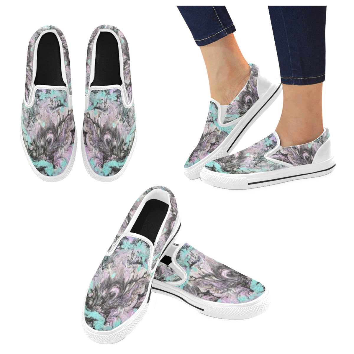 Turquoise Splash - Men's Slip-On Canvas Shoes