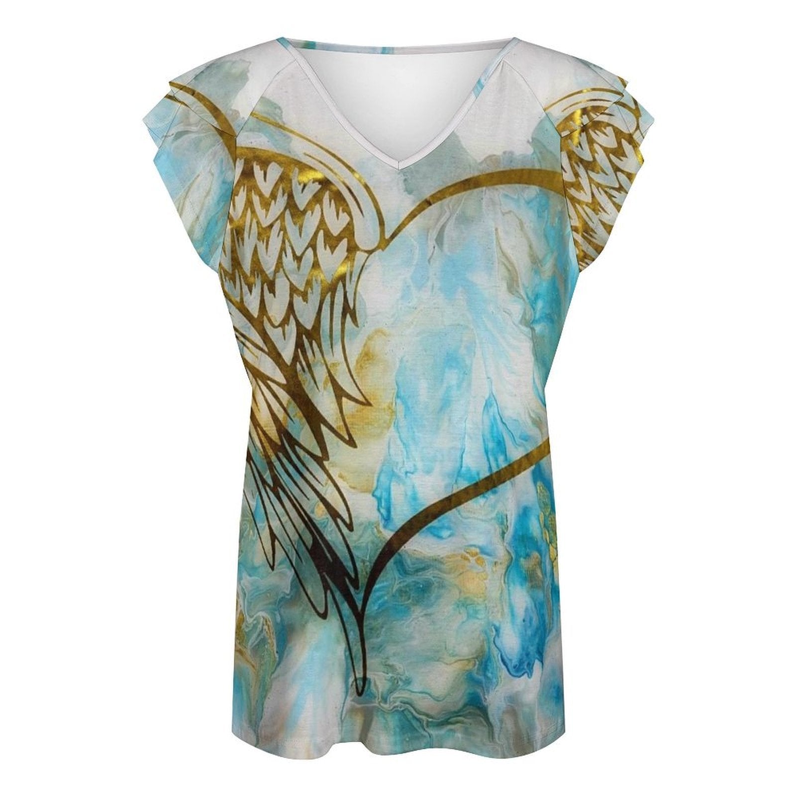 My Guardian Women's Ruffle Sleeve V-Neck T-Shirt