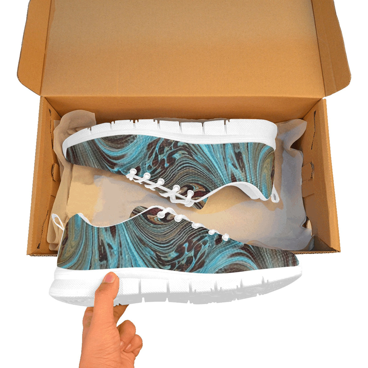 Losing My Marbles White Men's Breathable Running Shoes (Model 055)