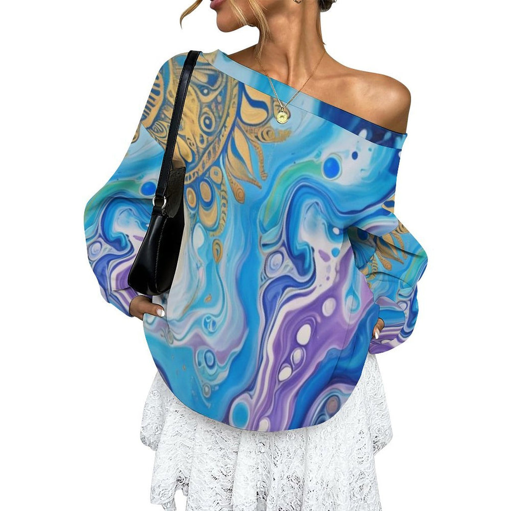 Mandala Sun Women's Off-shoulder Long Sleeve Sweatshirt
