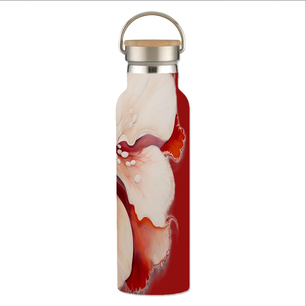 Tropical Red Floral - Stainless Steel Water Bottle with Bamboo Lid