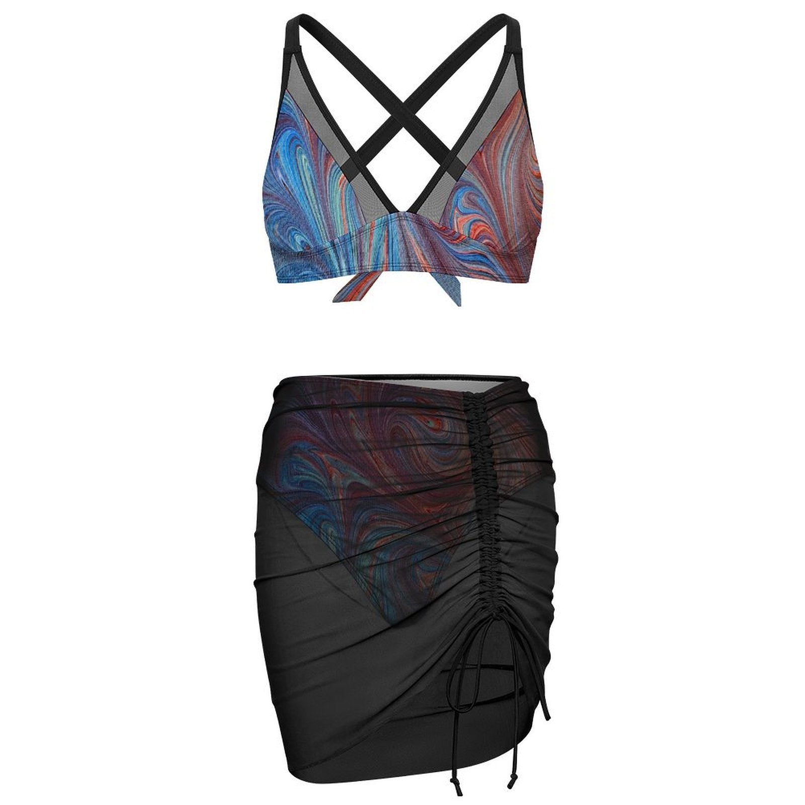 Superhero - Design Women's Mesh Drawstring Skirt and Swimsuit Set