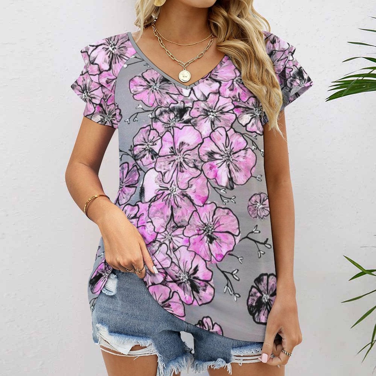 Garden of Hope Women's Ruffle Sleeve V-Neck T-Shirt