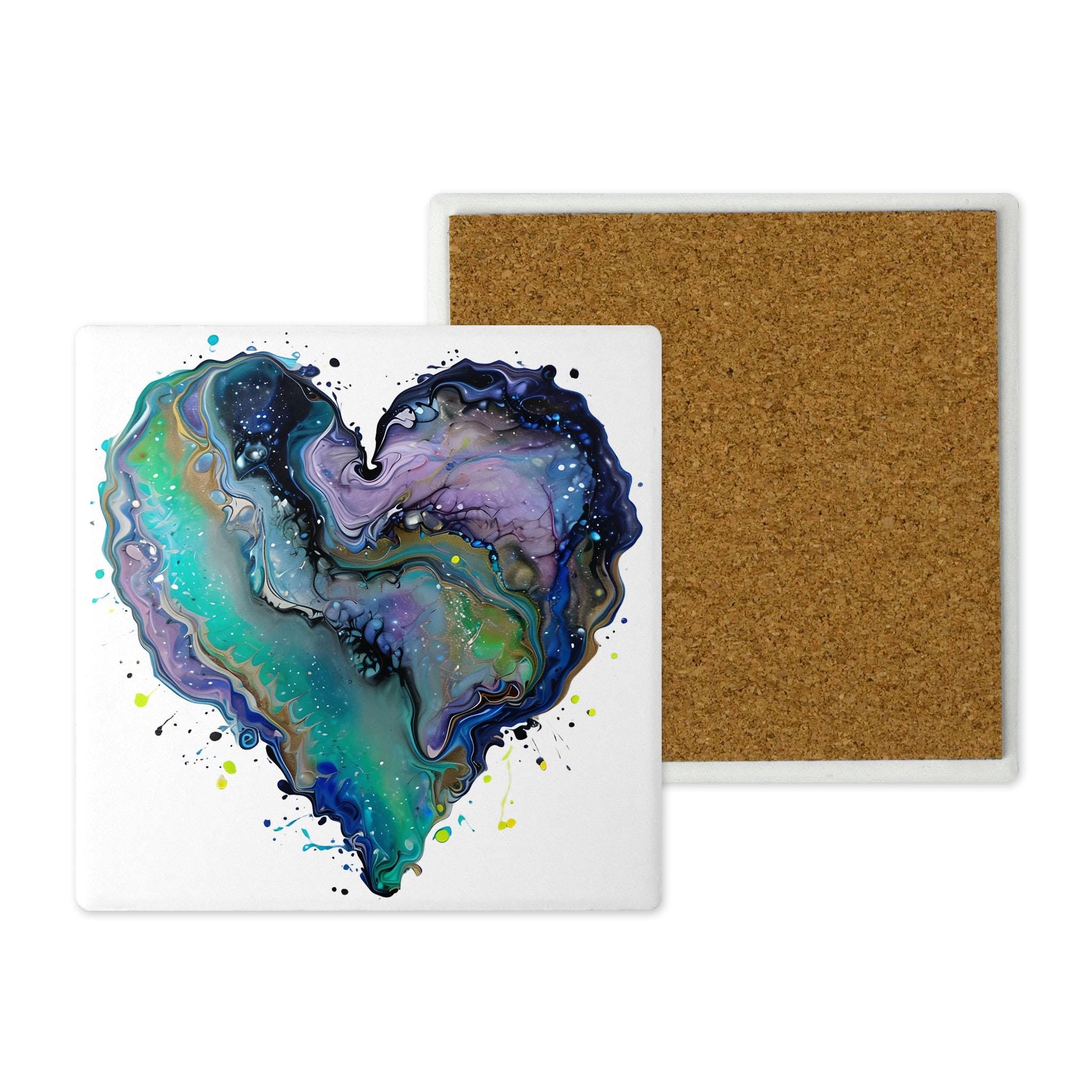Fluid Art Heart (1) - Stone Coasters Set