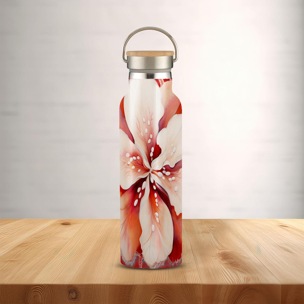 Tropical Red Floral - Stainless Steel Water Bottle with Bamboo Lid