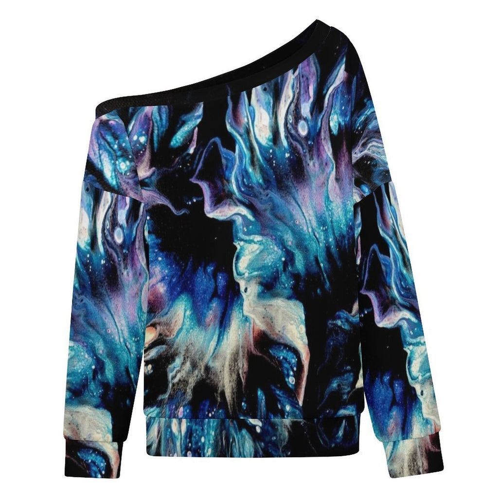 Teal Delight Women's Off-shoulder Long Sleeve Sweatshirt