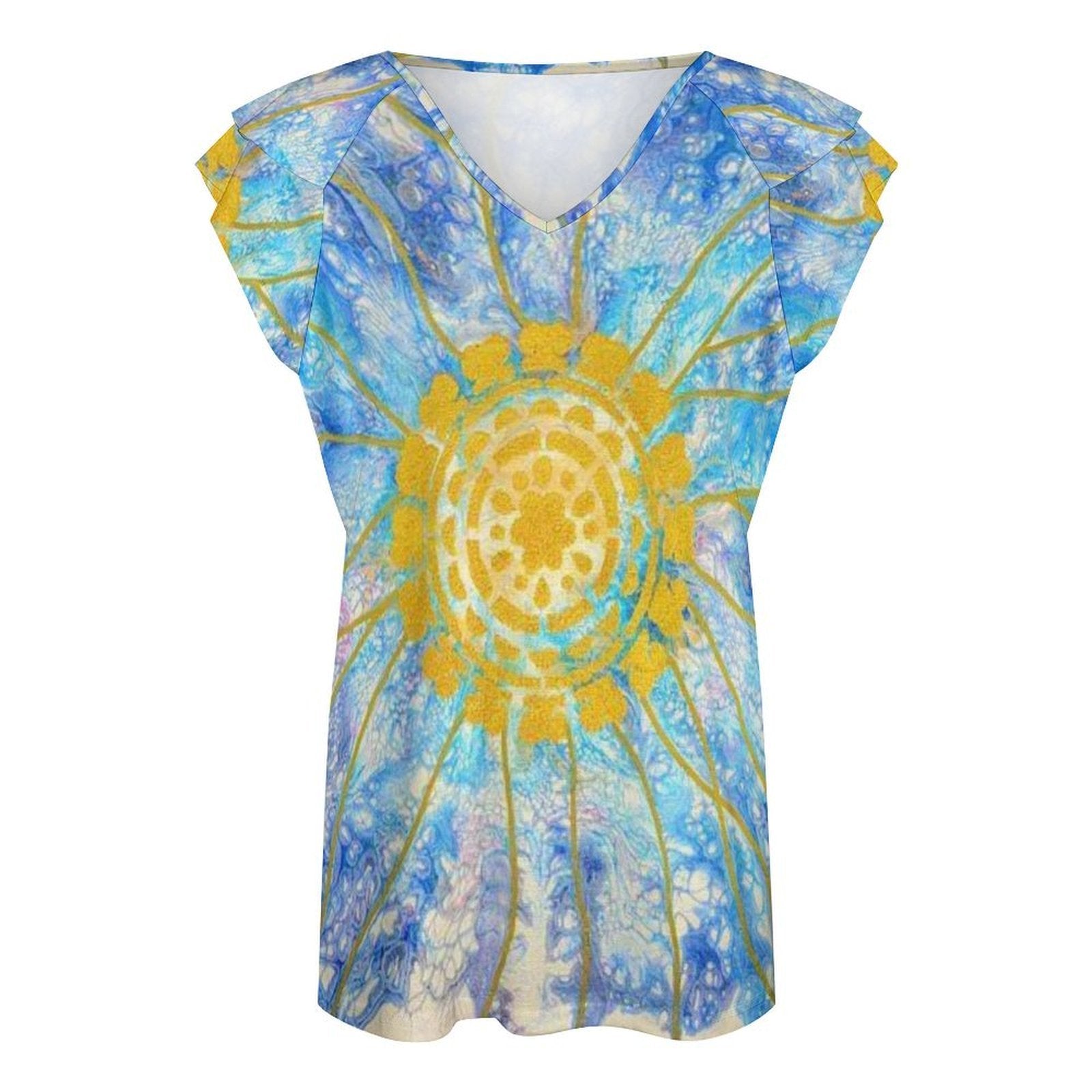 Serenity Women's Ruffle Sleeve V-Neck T-Shirt