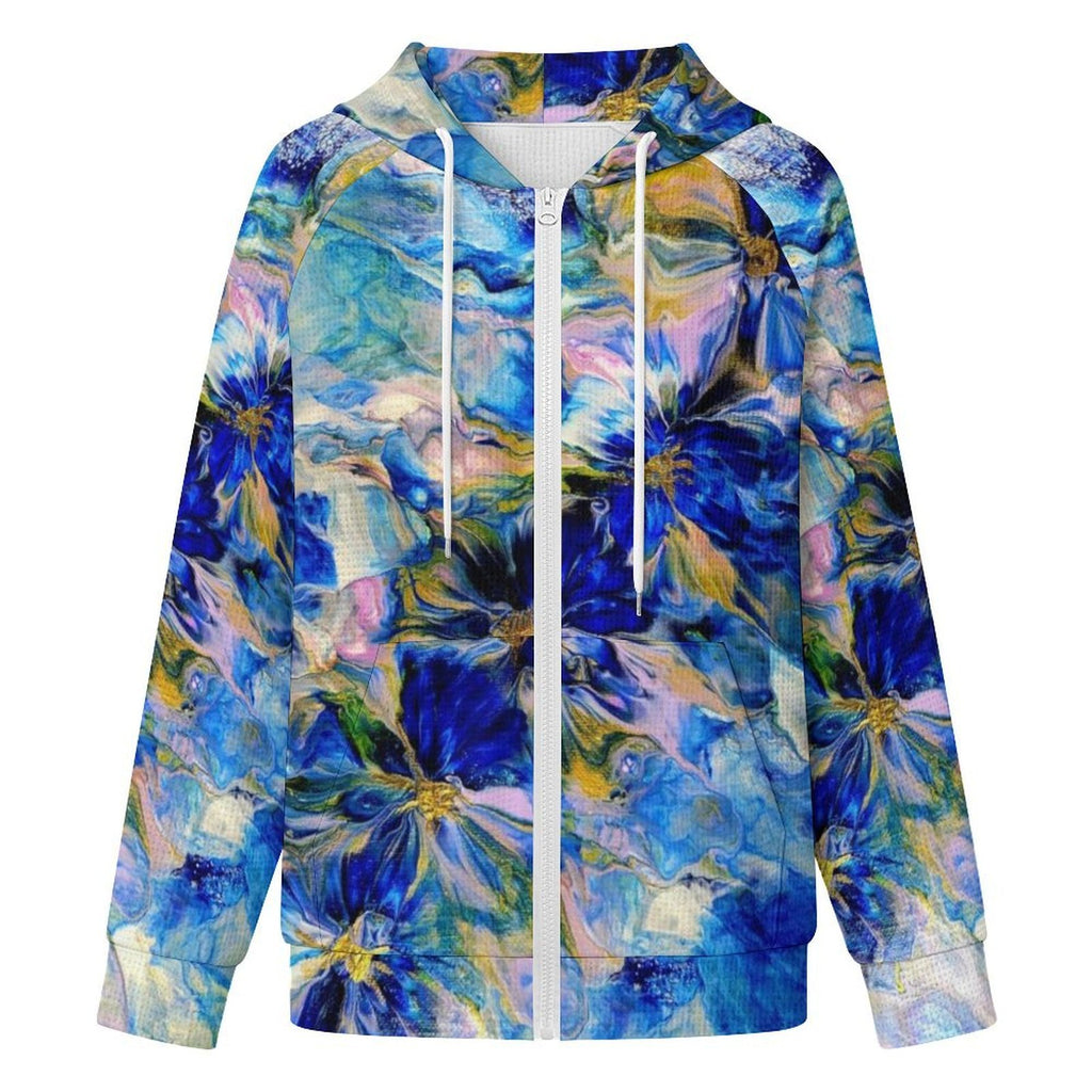 Royal Blue Garden - Women's Full-zip Hoodie with Drawstring