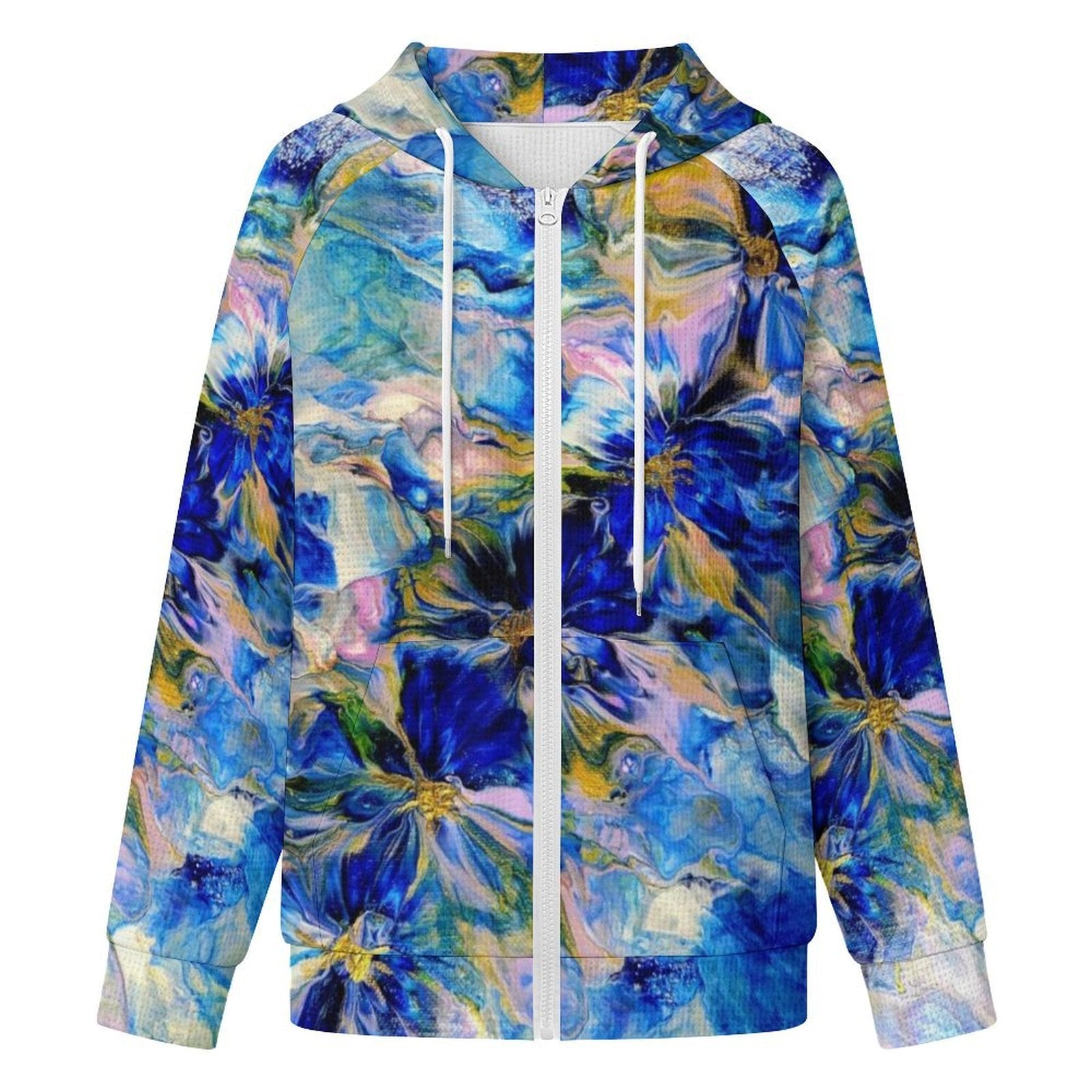 Royal Blue Garden - Women's Full-zip Hoodie with Drawstring