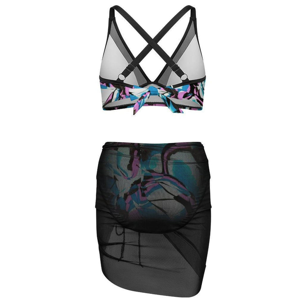 Glow Party - Design Women's Mesh Drawstring Skirt and Swimsuit Set