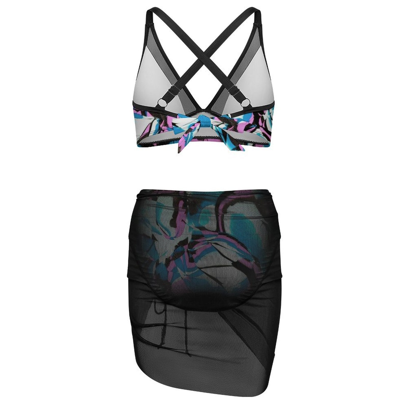 Glow Party - Design Women's Mesh Drawstring Skirt and Swimsuit Set