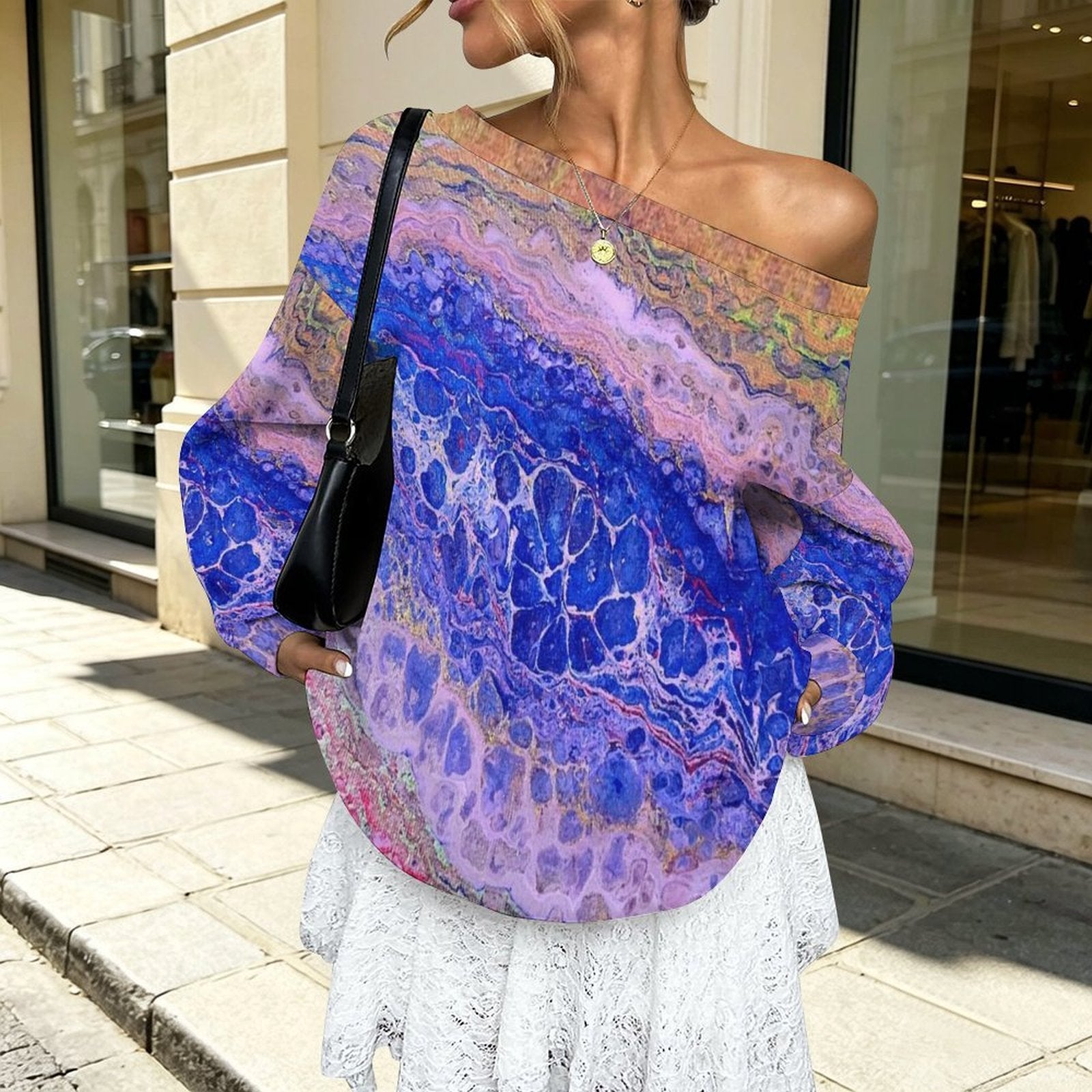 Tie-Dye Delight Women's Off-shoulder Long Sleeve Sweatshirt