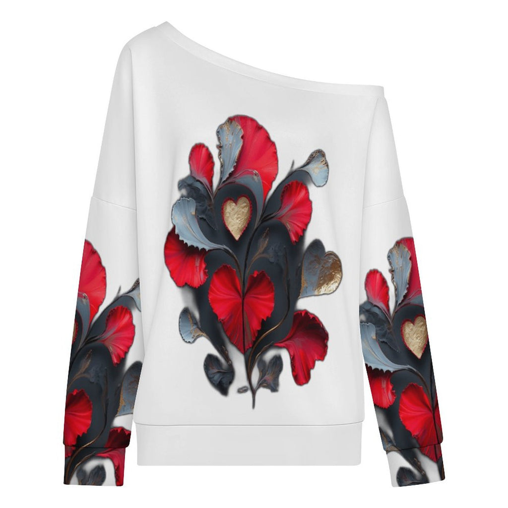 Vibrant Abstract Hearts - Women's Off-shoulder Long Sleeve Sweatshirt