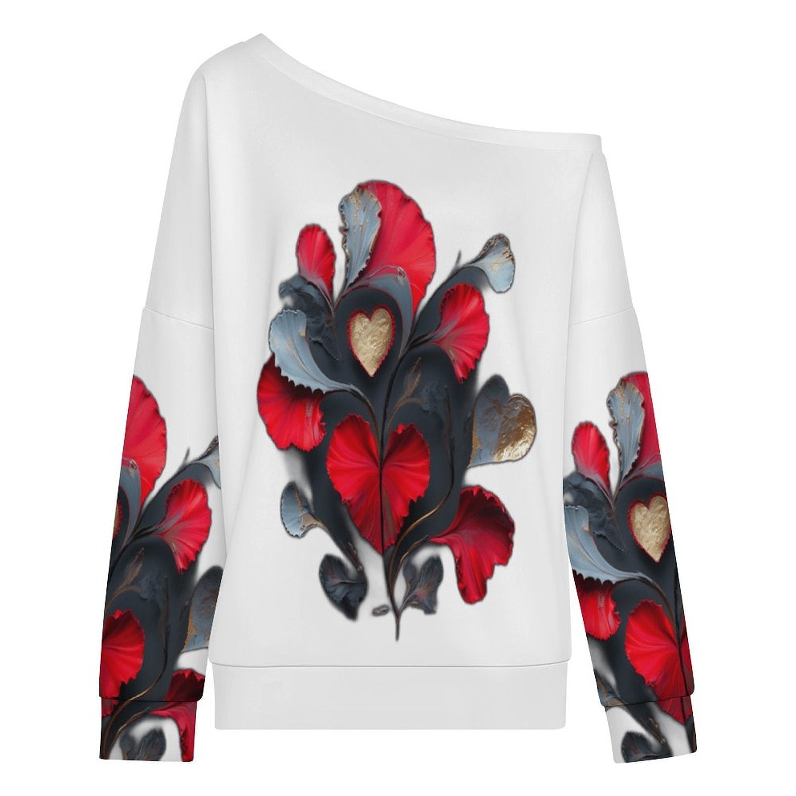 Vibrant Abstract Hearts - Women's Off-shoulder Long Sleeve Sweatshirt