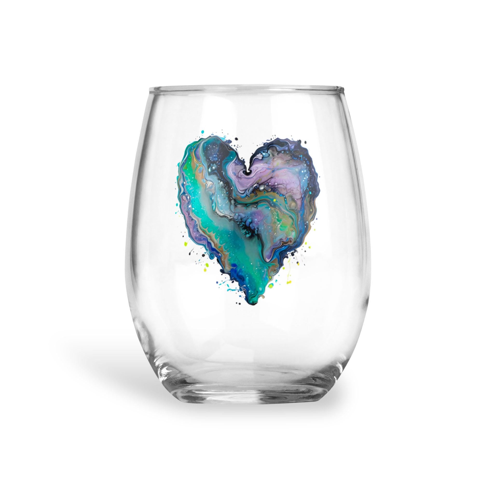Fluid Art Heart - Wine Glass