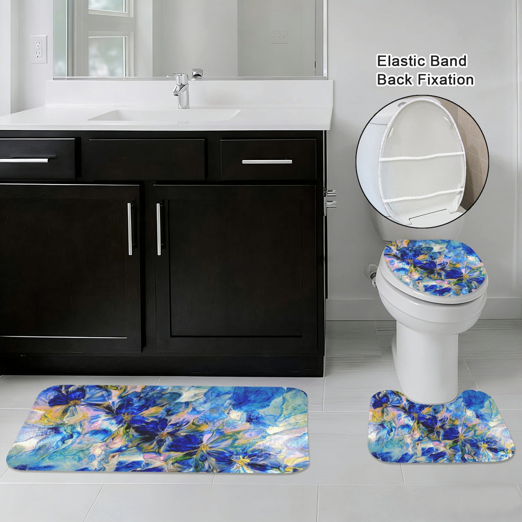 Royal Blue Garden 3-Piece Bathroom Rug Set