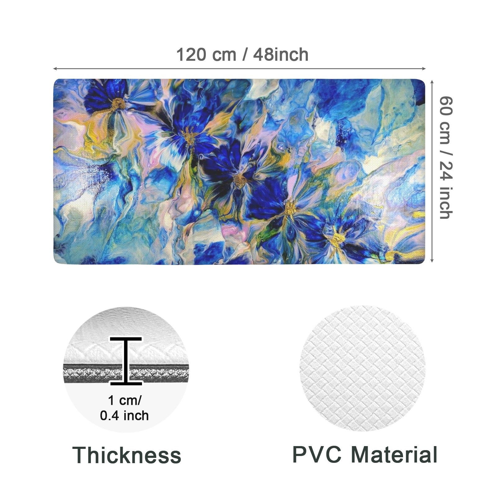 Royal Blue Garden PVC Anti-Fatigue Kitchen Mat 48x24inch