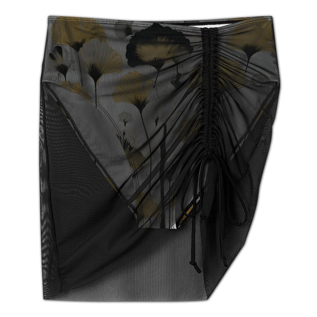 Golden Ginkgo - Design Women's Mesh Drawstring Skirt and Swimsuit Set